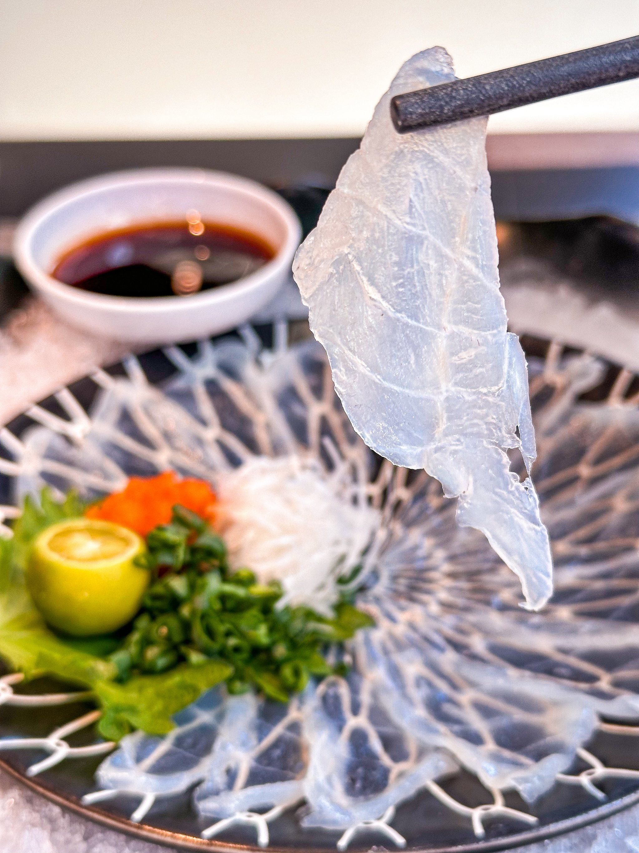 这片河豚鱼片透到发亮