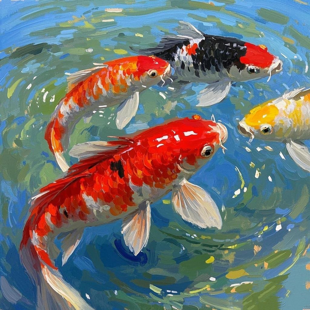 油画锦鲤鱼