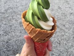 抹茶双色冰淇淋-豆政(金閣寺境内売店)