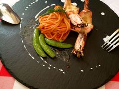 烤芝士大虾配意大利面炒蔬菜-卡本妮法餐厅·北京和平宾馆