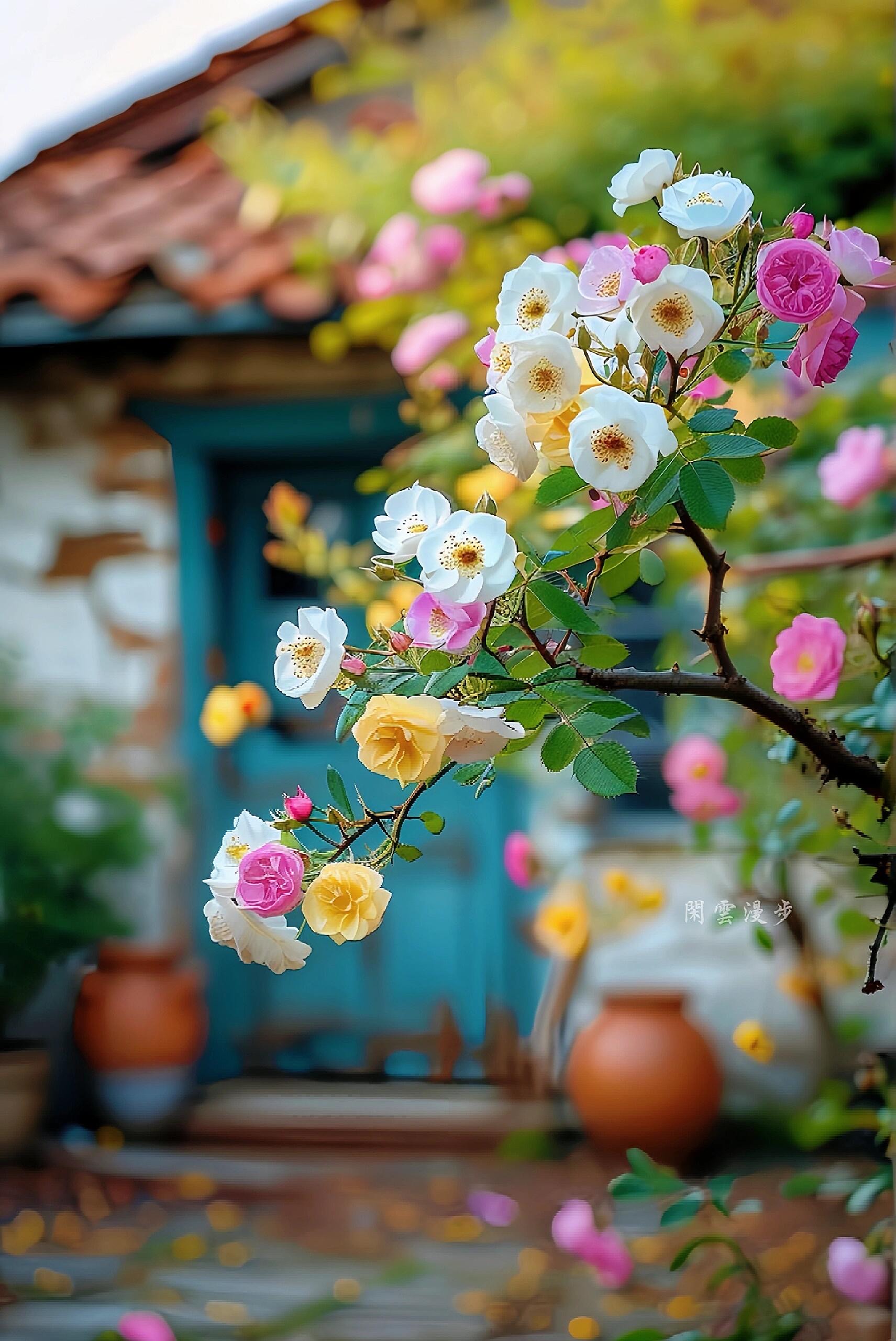 开满鲜花的小院风景图图片