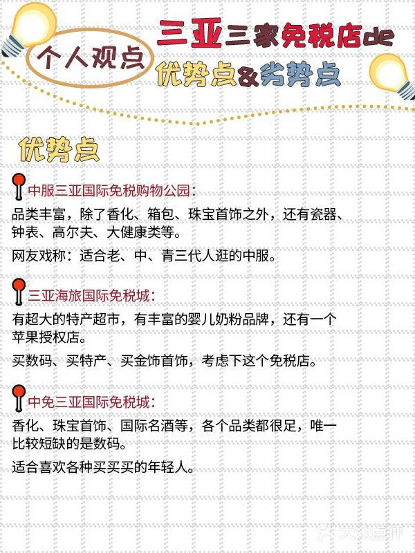 个人观点向~三亚三家免税店的优势点劣势点