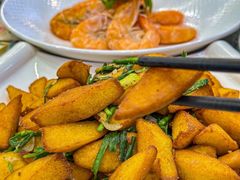 虾皮韭菜炒饽饽-金沙滩海鲜餐厅·海肠捞饭·手工水饺(梅江龙水园店)