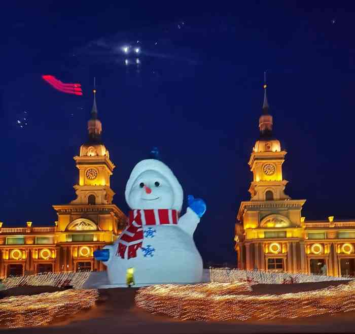 外滩雪人码头"冬天里又一个童话般的冰雪王国-群力外滩的.