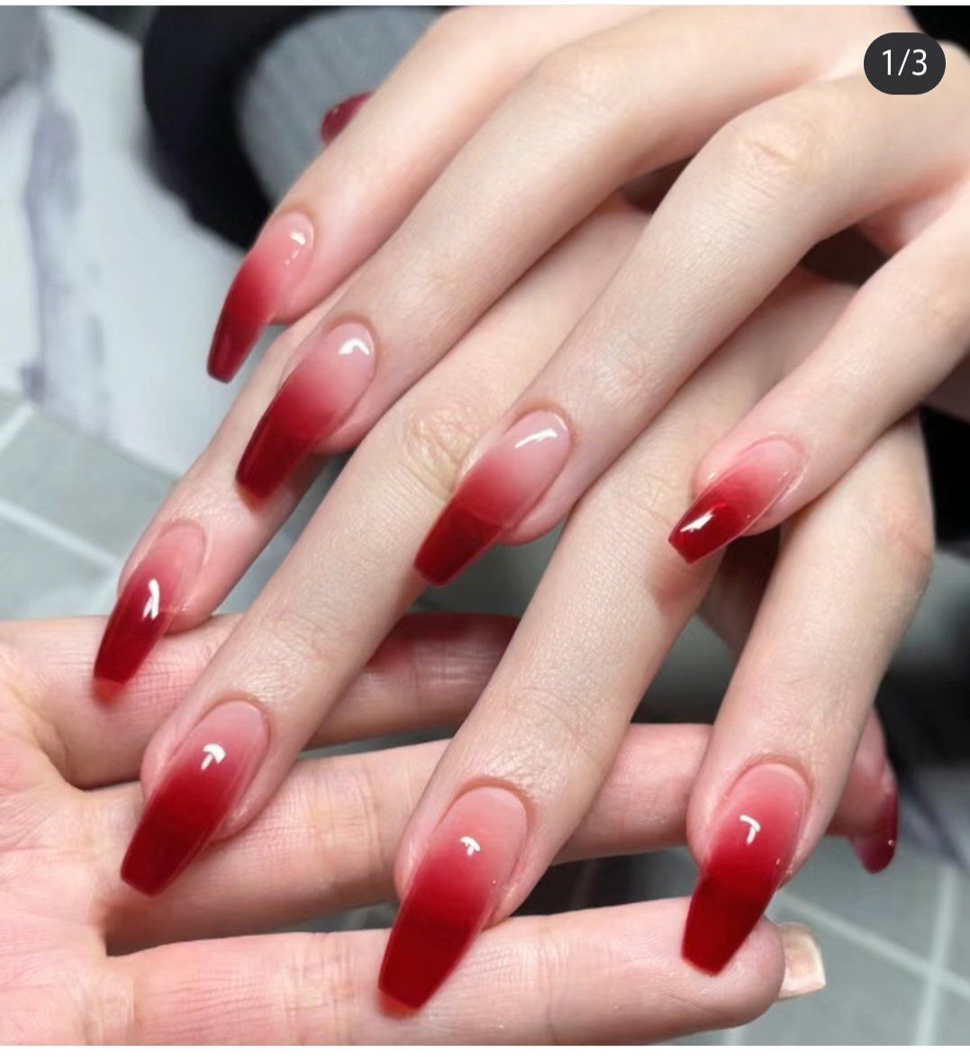 杭州美甲#酒红色渐变