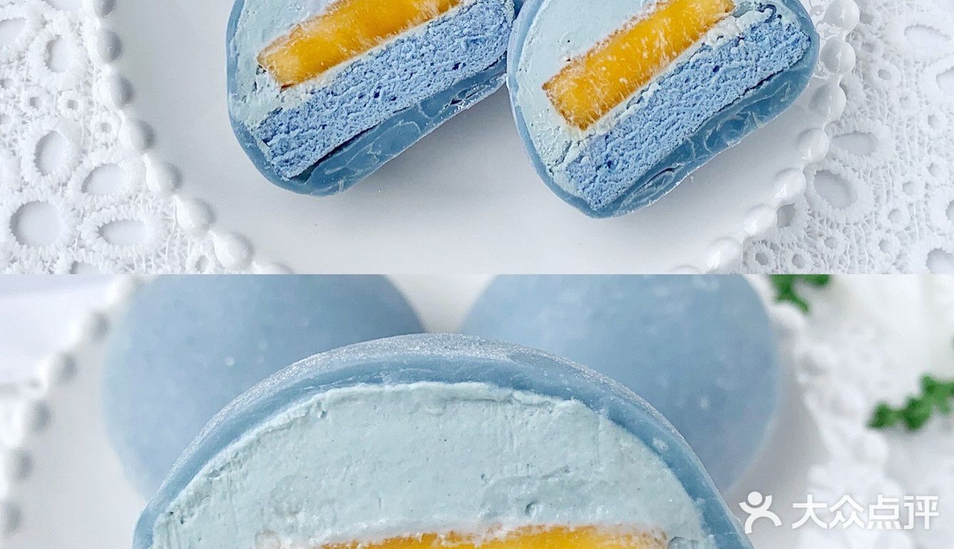 🌈网红甜品🍮迷雾蓝冰皮月亮蛋糕，超好吃