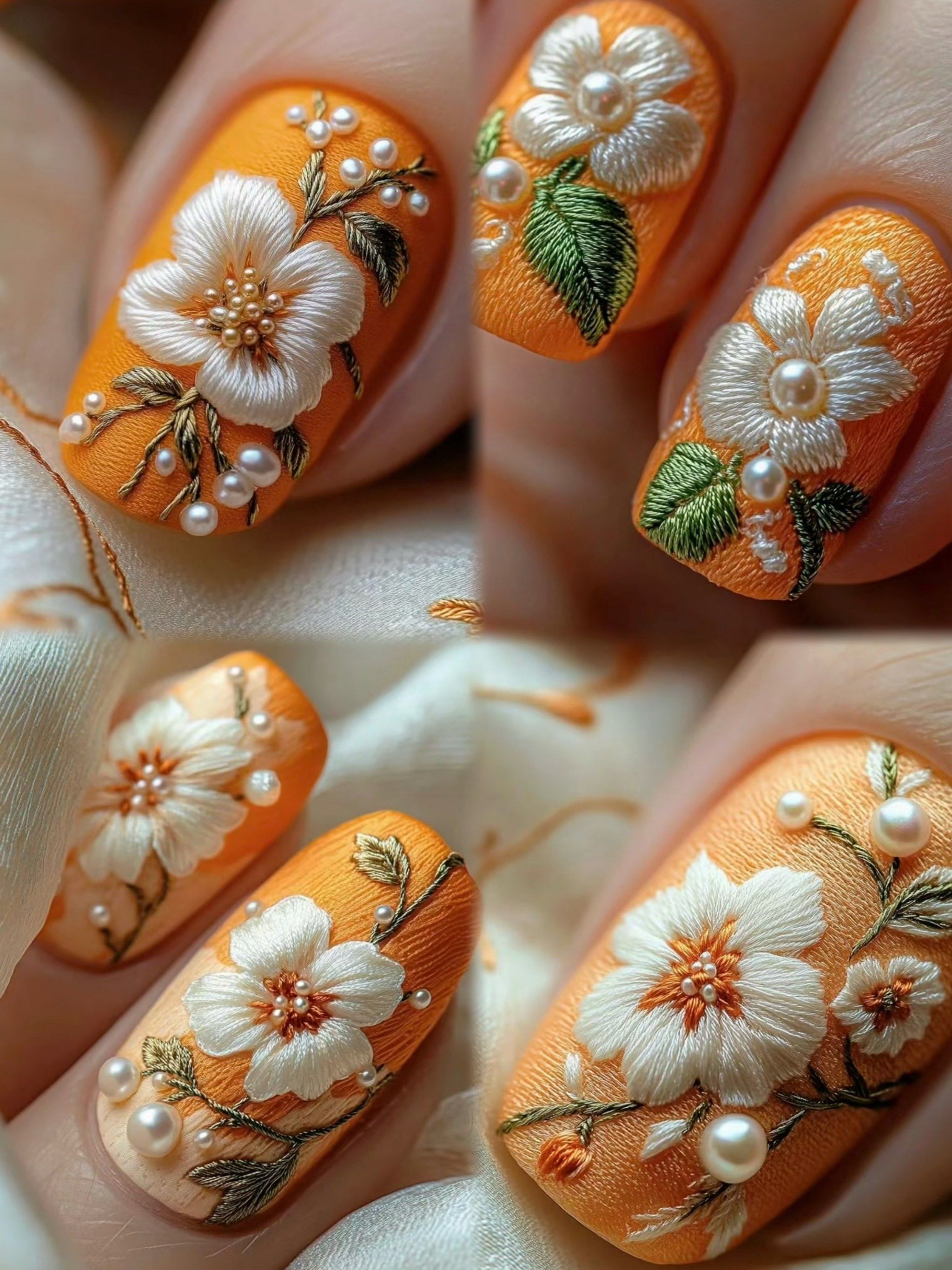 💅灵感满满的橙花指甲,刺绣美甲你见过吗?