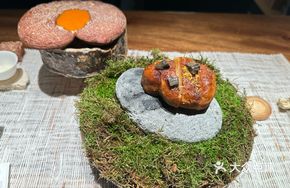 Honey Mushroom, Dry Ba Mushroom, Middle Eastern Chili Sauce, and Pumpkin Juice