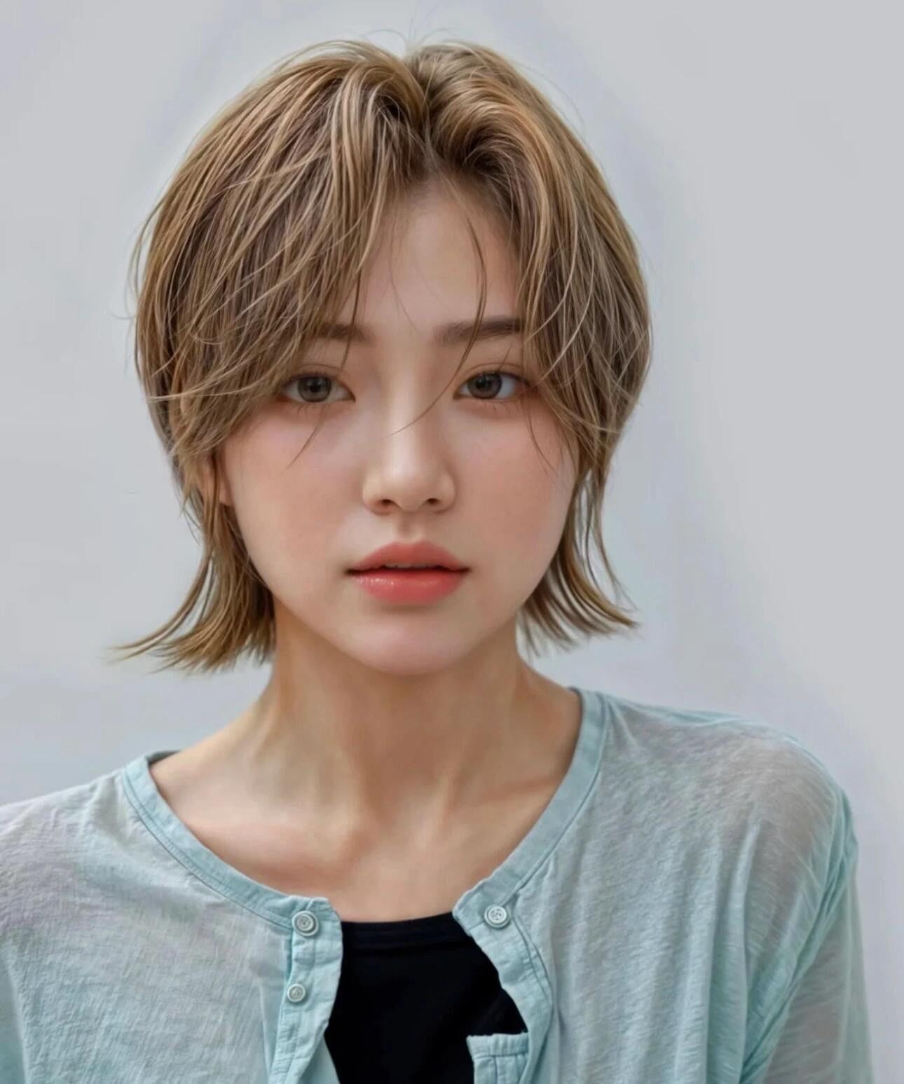 1. 浅棕中短碎发,层次灵动,发尾轻翘