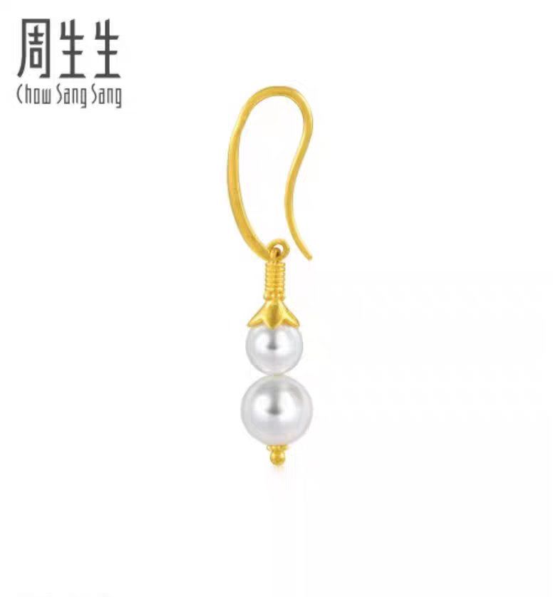 周生生黄金足金故宫宫廷文化文化祝福系列珍珠耳环