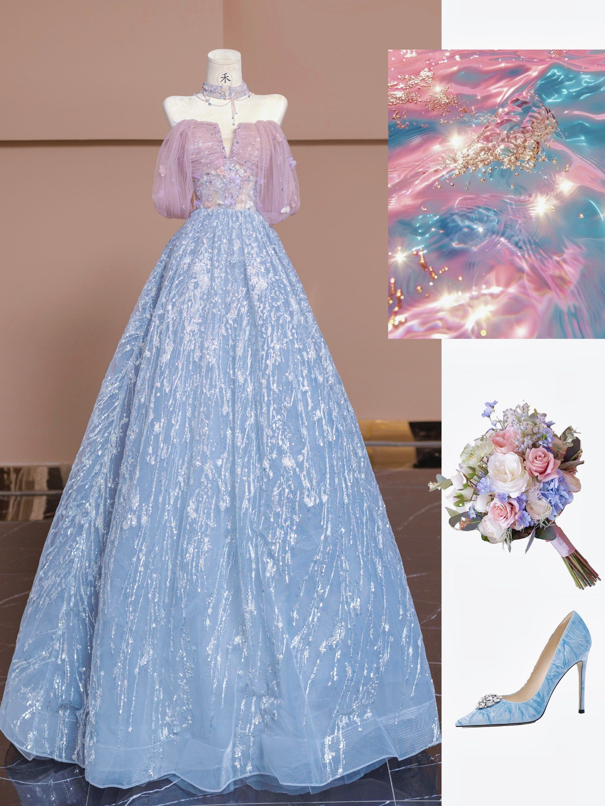 拍摄:西安禾婚纱 
如果浪漫有色彩 那一定是超级梦幻的粉蓝色礼服