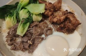 Steamed Chicken with Shallots and Sliced Beef with Silky Egg over Steamed Rice