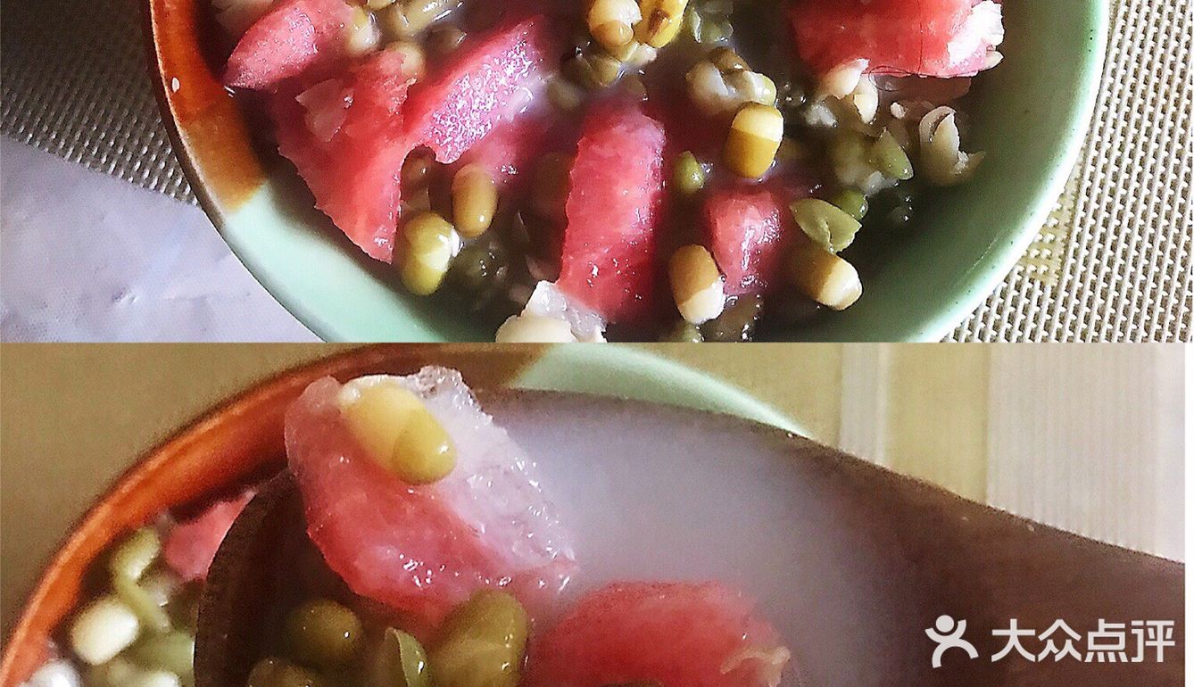 夏日降暑清凉西瓜绿豆冰沙，消暑解渴甜品