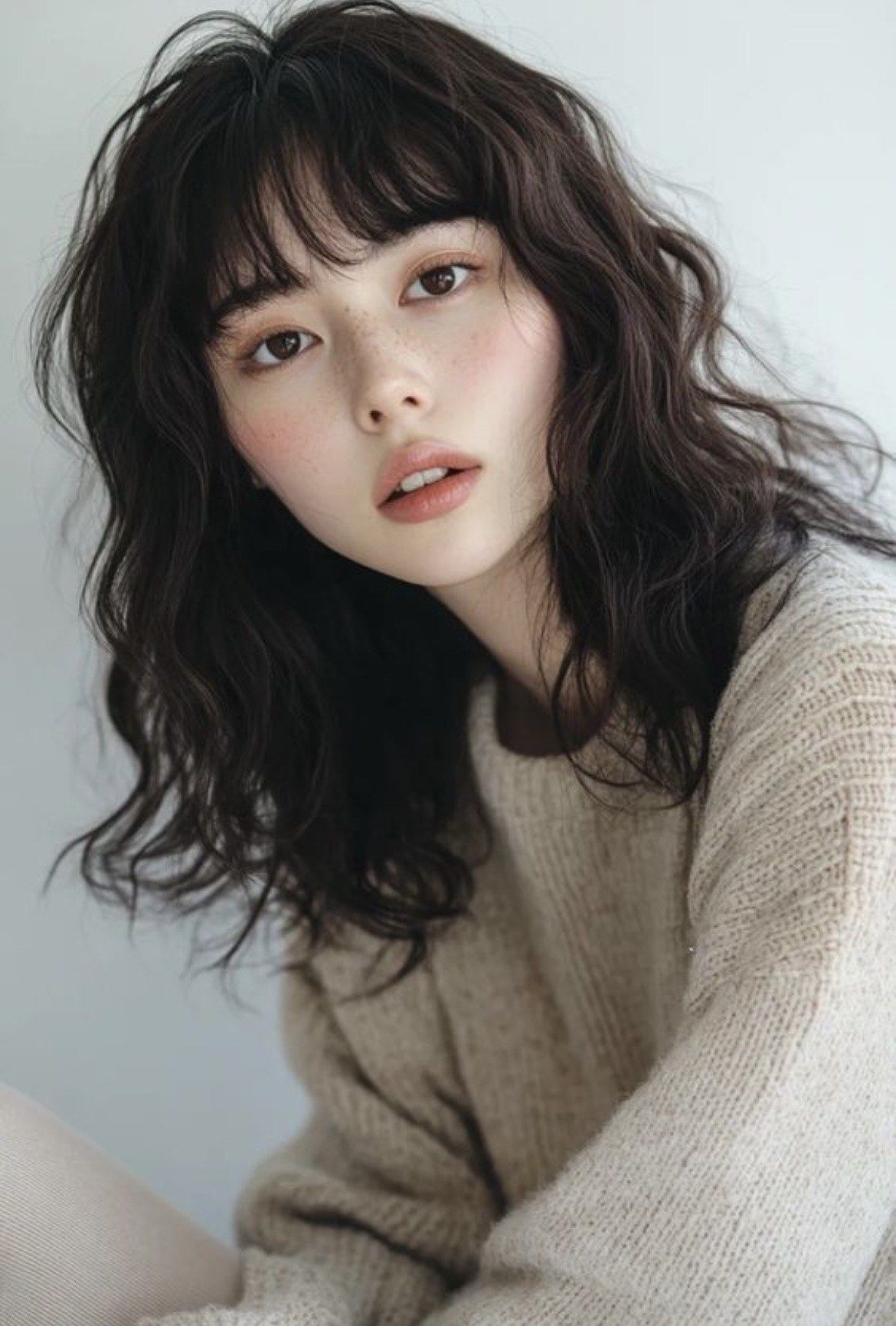 慵懒卷搭配微烫齐刘海