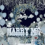 静谧蓝❄️餐厅露台浪漫求婚布置|求婚策划