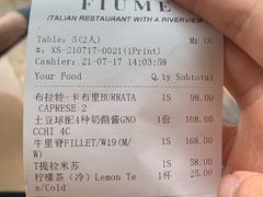 账单-Fiume福弥意大利餐厅