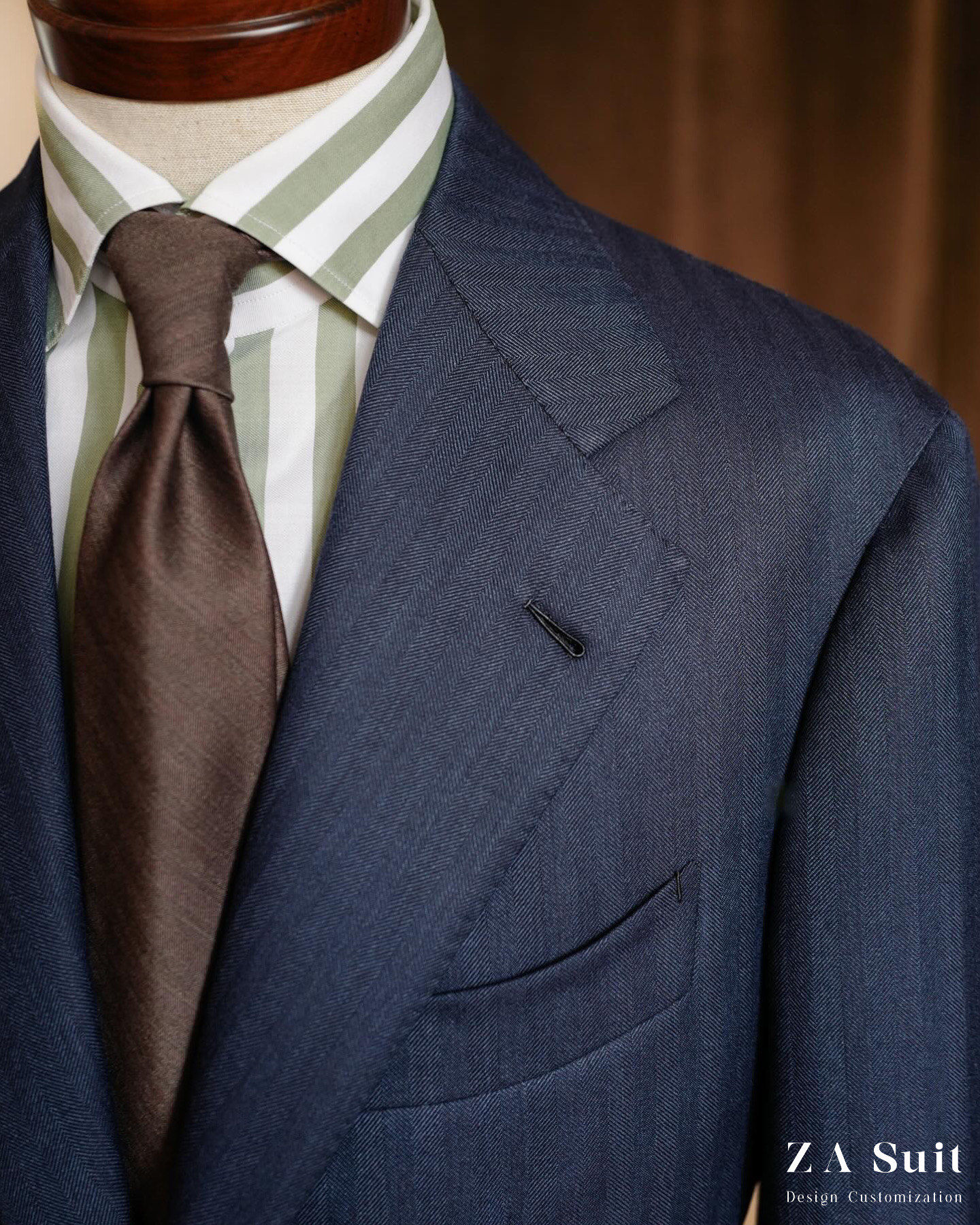 zasuit#深蓝色大人字纹羊毛西服套