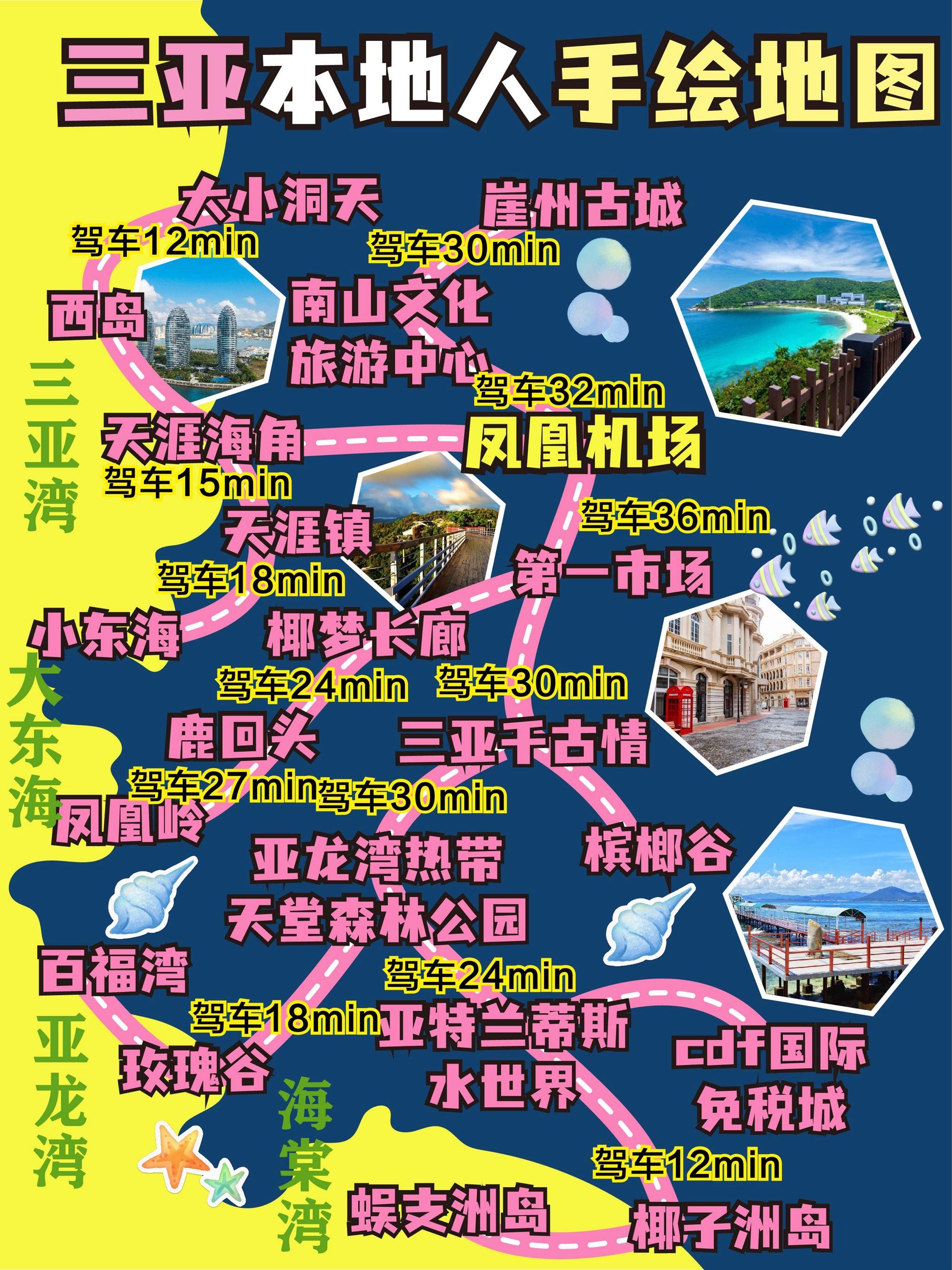 美术生手绘三亚景点地图看完真的好心动