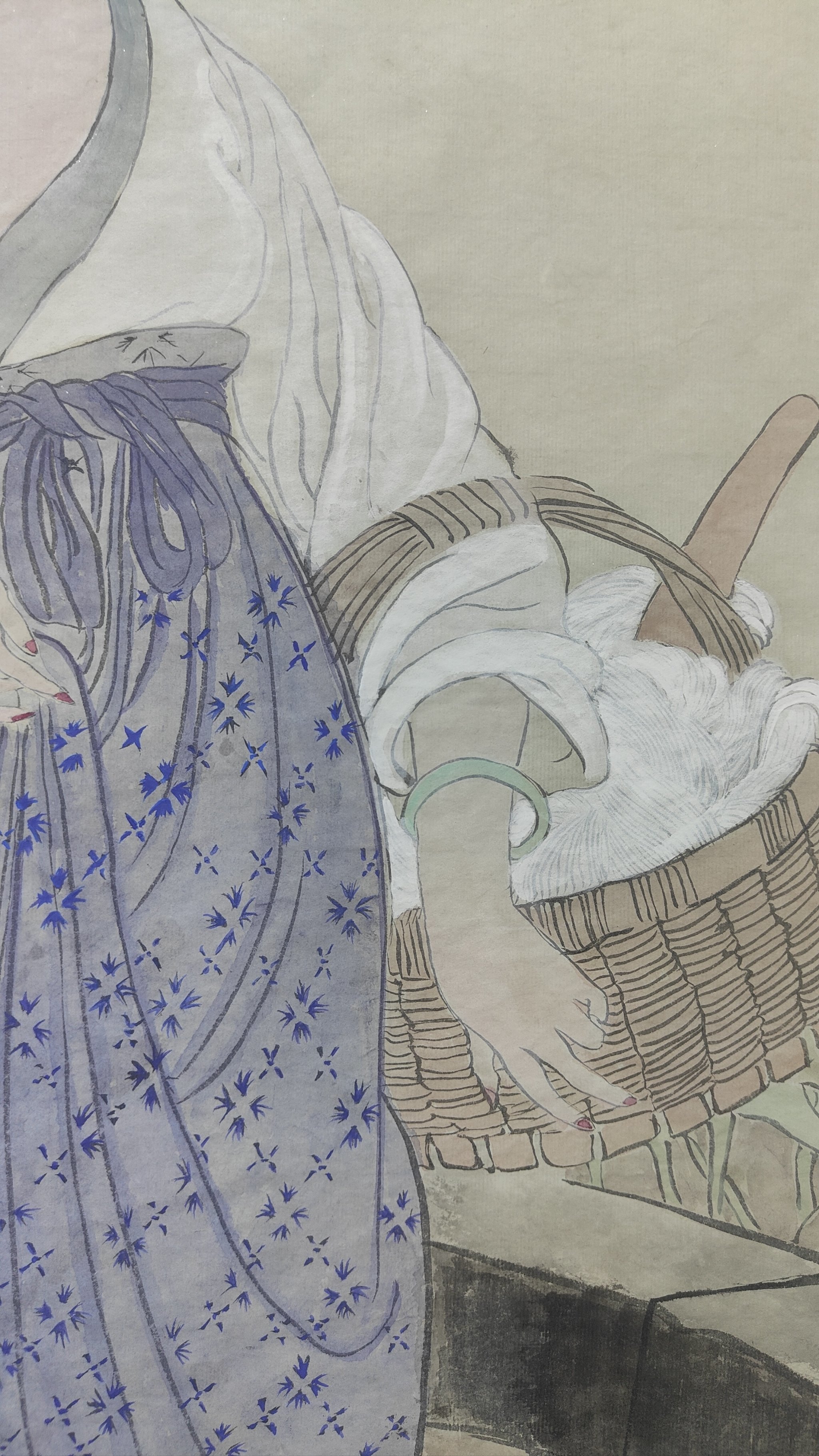 《西施浣纱》工笔仕女图