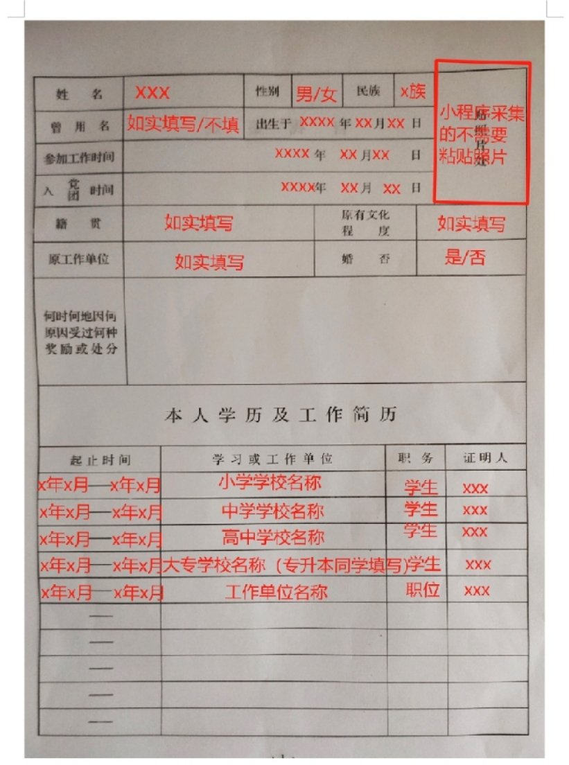 高中毕业生登记表填写图片