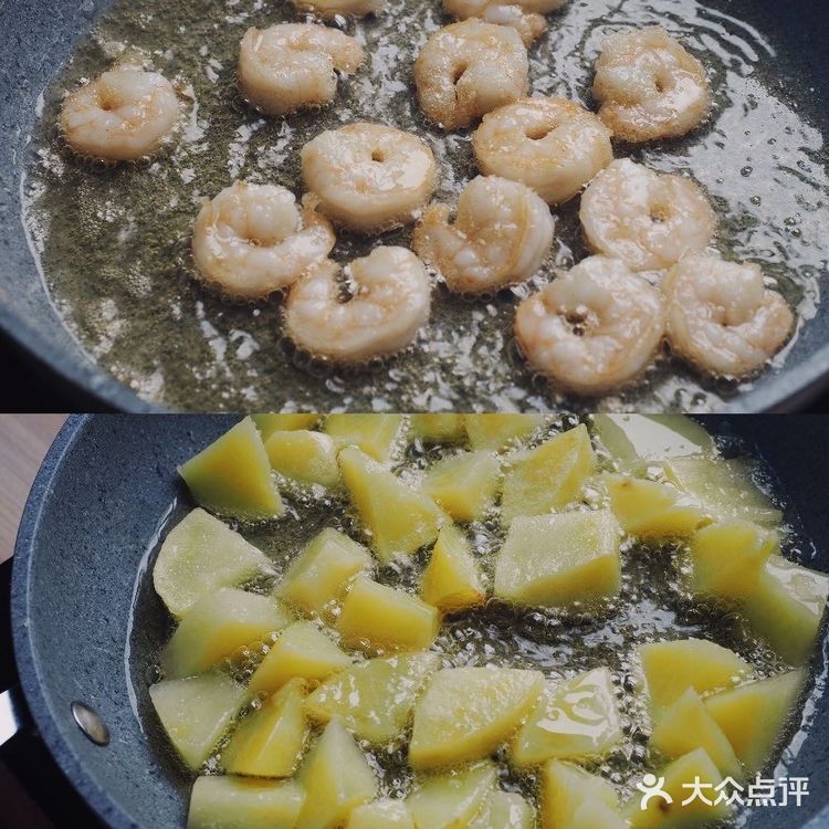 喝冰阔落神仙搭配的蜂蜜芥末与虾仁土豆