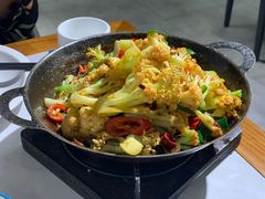 干锅有机花菜-海知道大连海鲜水饺(南山大冲店)