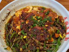 西红柿鸡蛋+油泼面-手擀菠菜面(西康路店)