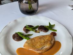 香烤土鸡配芦笋,香菇佐巴马臣芝士酱汁-Jean Georges