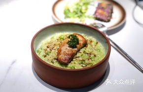 Green Pea Sauce Foie Gras Risotto