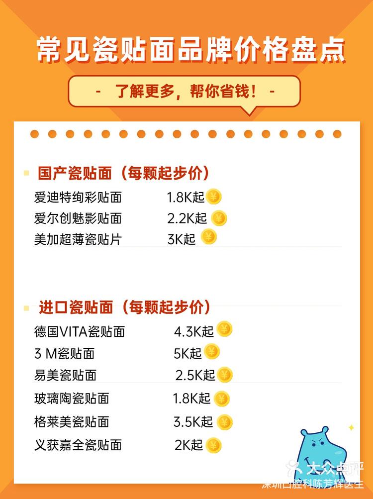 国产和进口,常见瓷贴面价格盘点!-大众点评