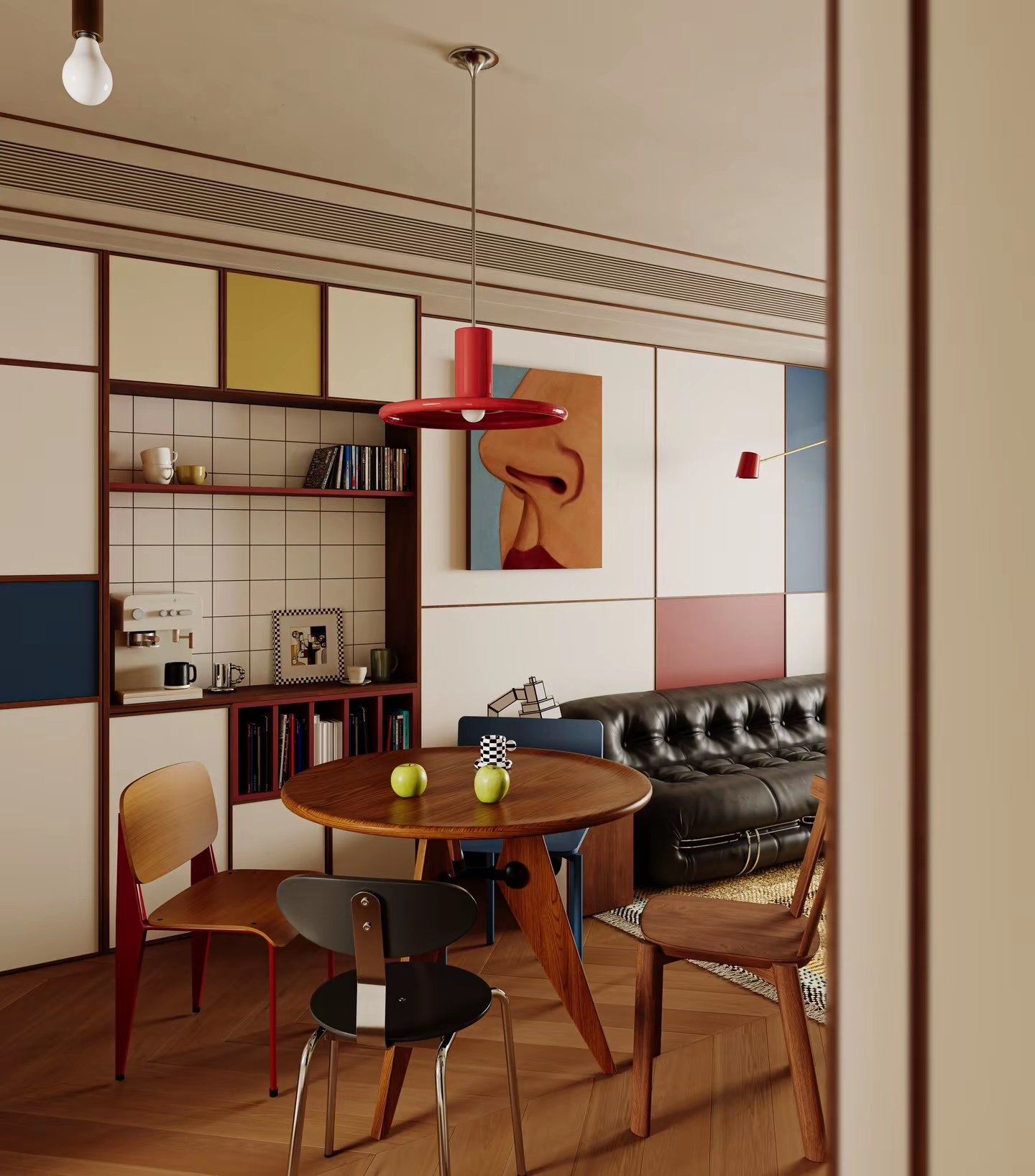 撞色墙面前的独特风景