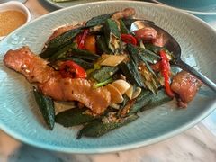 小炒秋葵松板肉-无锡苏宁银河国际酒店-悦府65中餐厅