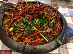 铁板韭菜牛肉-乡村小榭饭店