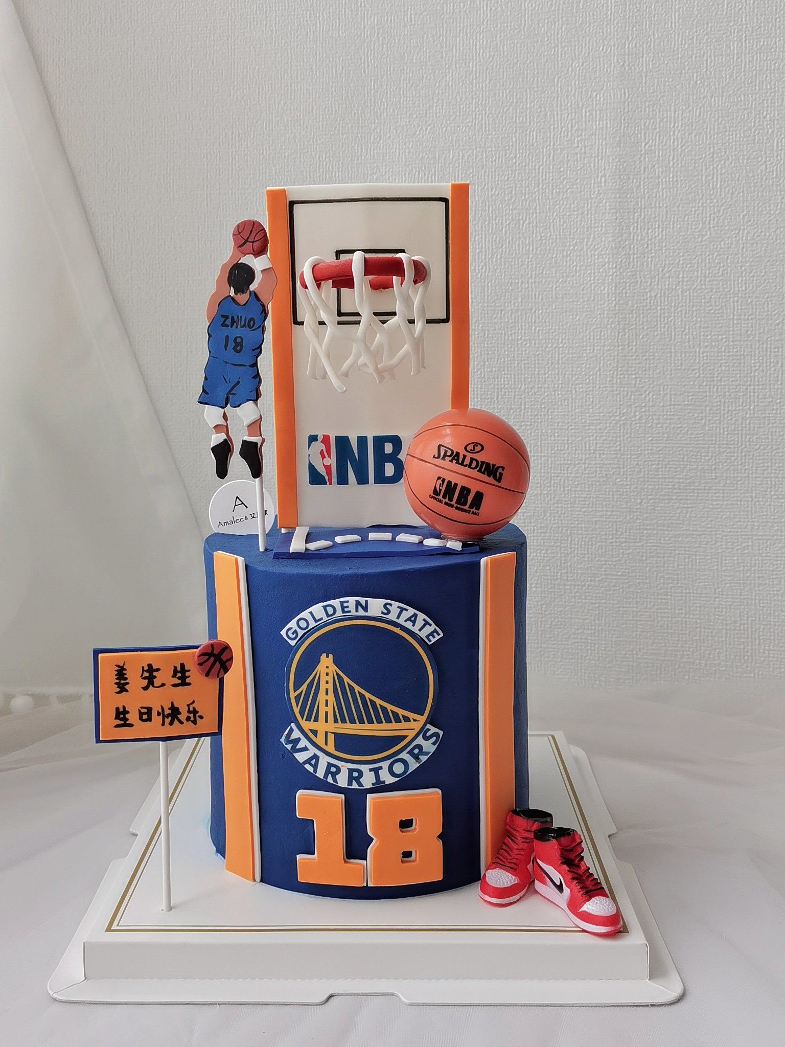 勇士队篮球主题翻糖男士生日蛋糕