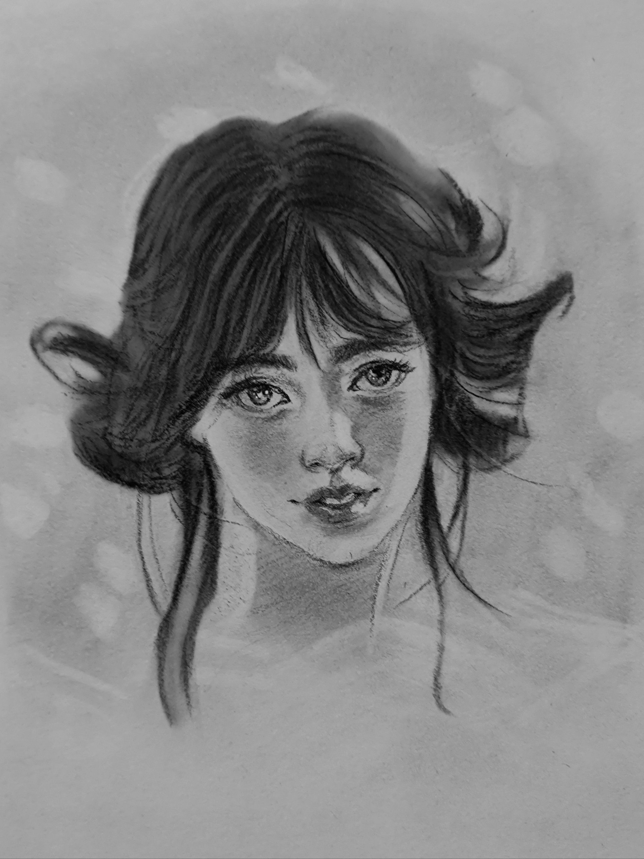 彩铅素描画的少女