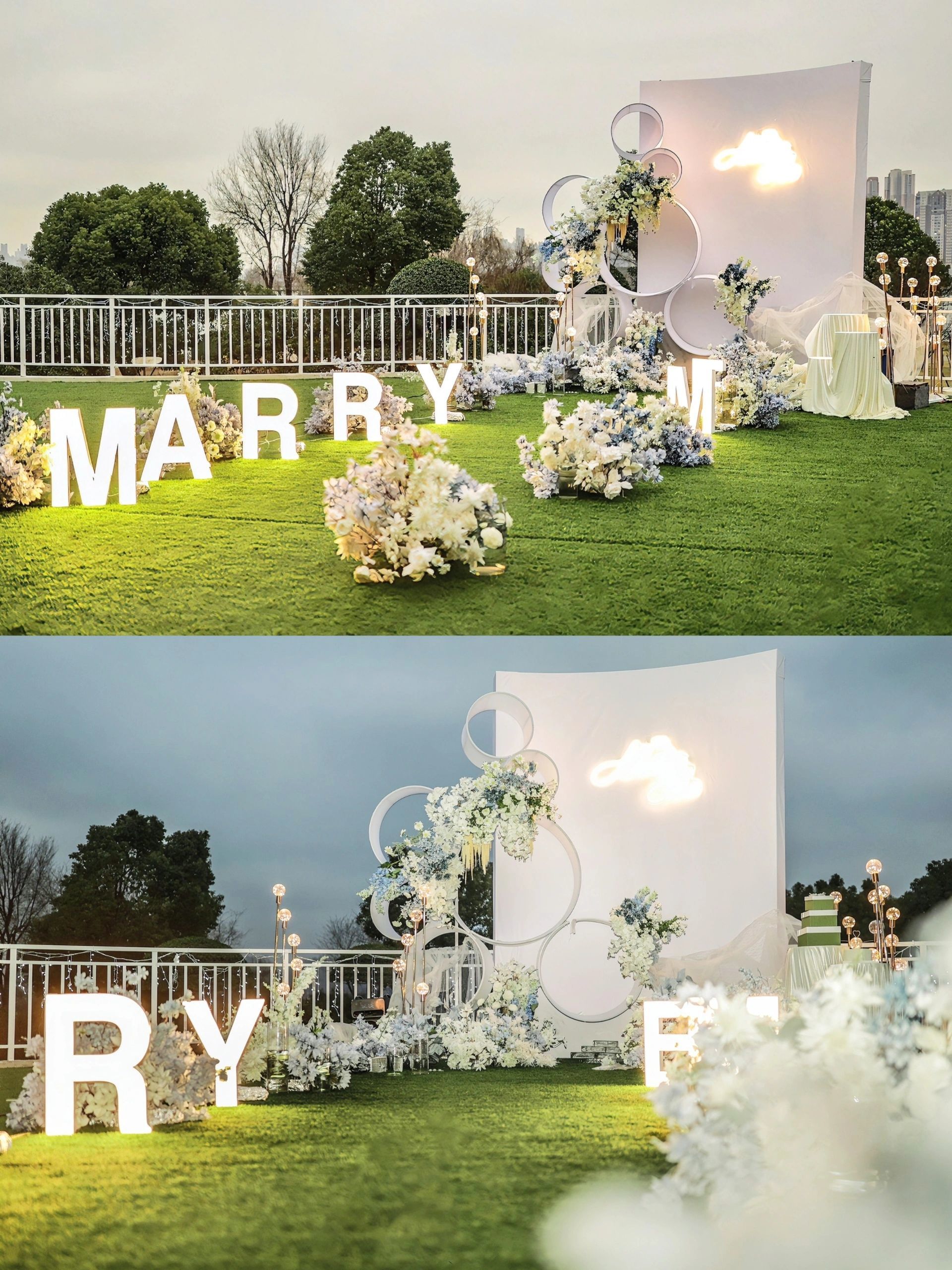 给整个场景带来一片纯净和优雅 户外草坪成为舞台