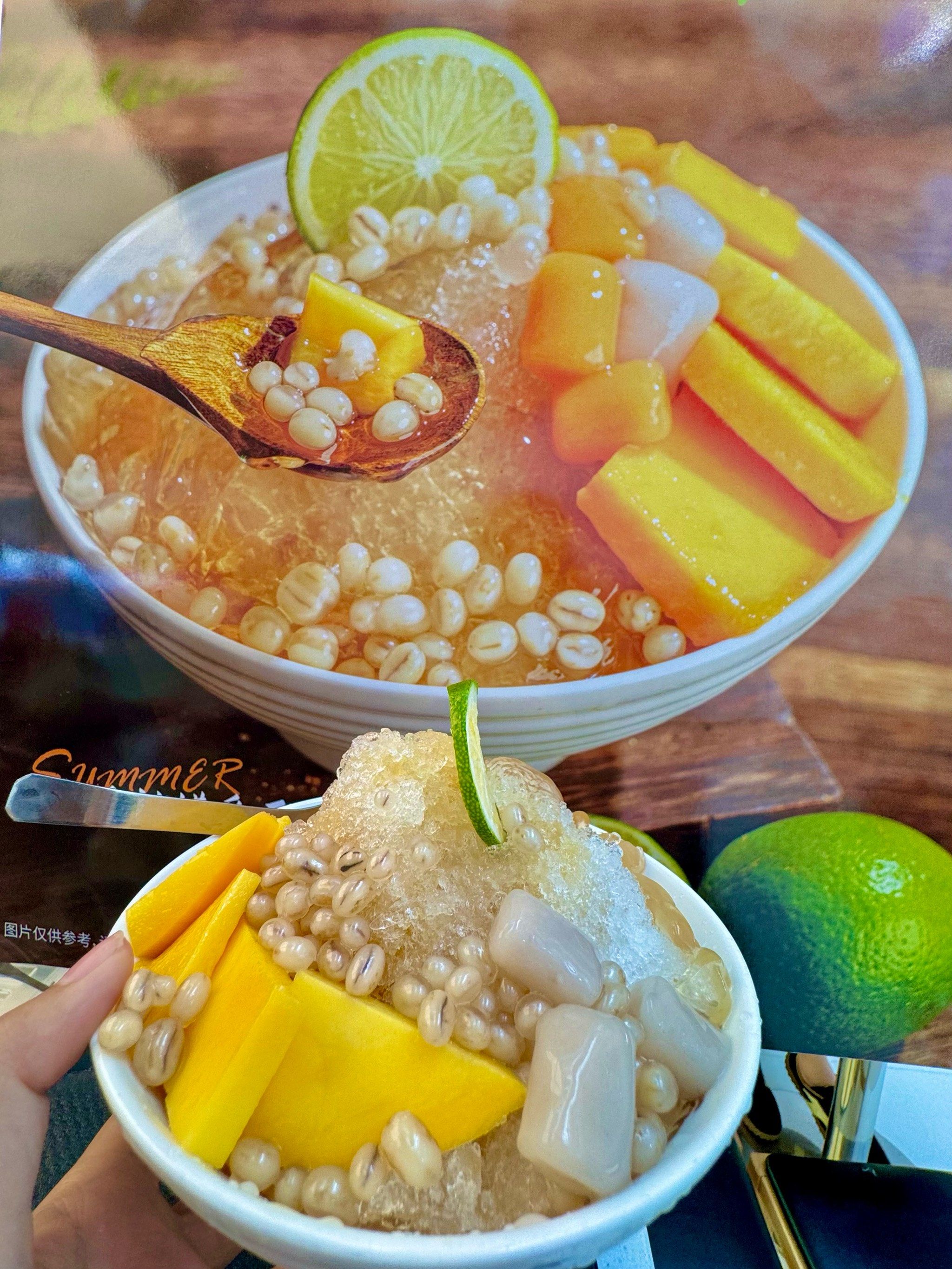 冰冰凉凉的,上面铺了好几片大片的新鲜芒果03,滑嫩爱玉冻77青稞