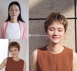 狗啃式刘海搭配超短发炒鸡适合脸小的小个子，显高的同时又更清纯可爱，就算衣着吊带，都掩盖不住她的少女感。-阿三造型