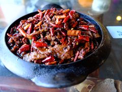 铁板韭菜牛肉-乡村小榭饭店
