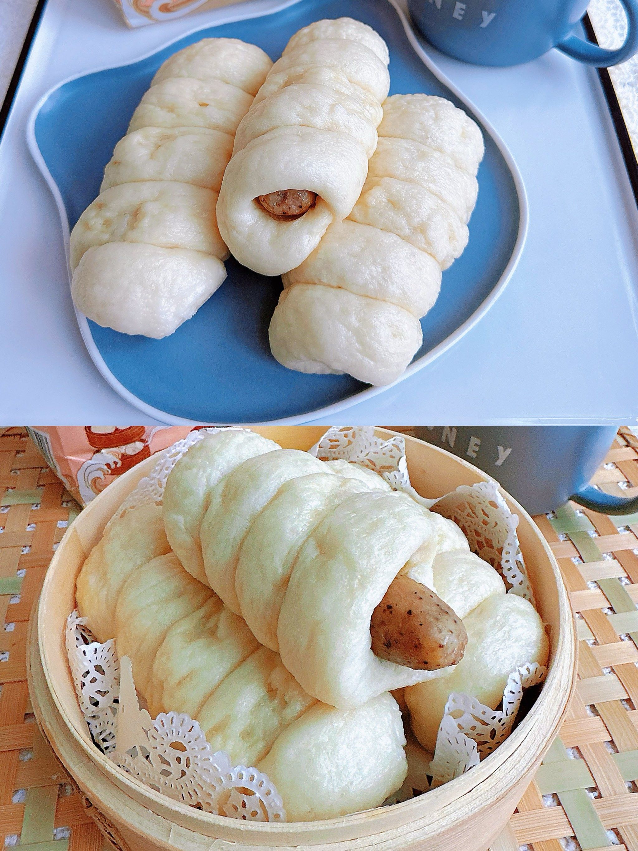 自制主食7515蓬松暄软7515小朋友最爱的毛毛虫香肠馒头60