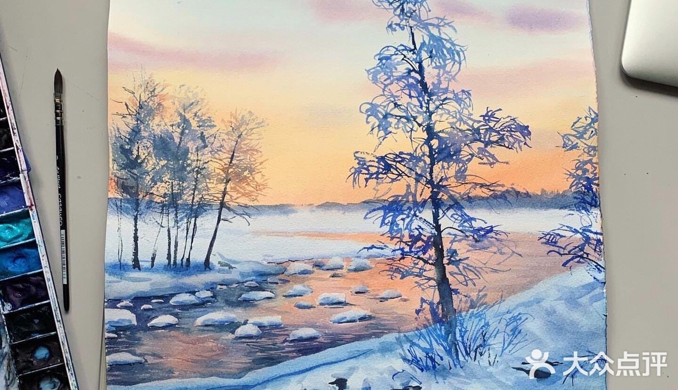 这组水彩画带我回到了白雪皑皑的冬季