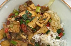 Celery and Tofu Skin Stir-Fry with Pork over Rice