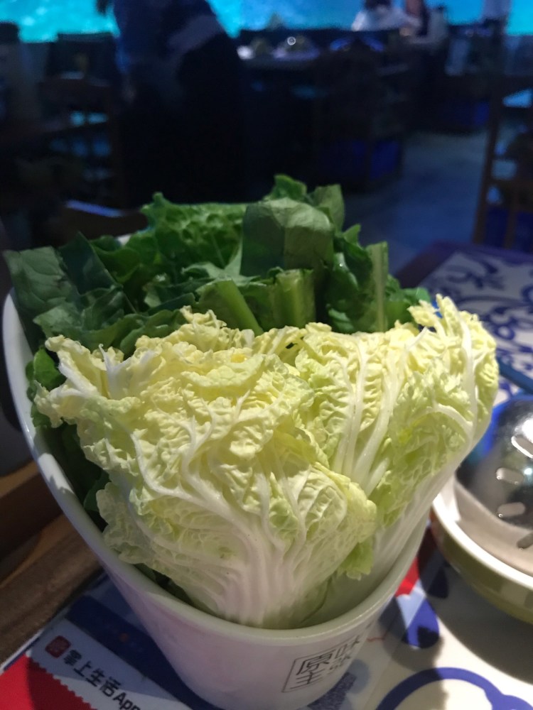 蔬菜拼盘是生菜,油麦菜,娃娃菜三种,不过汤很淡无油的那种,个人觉得