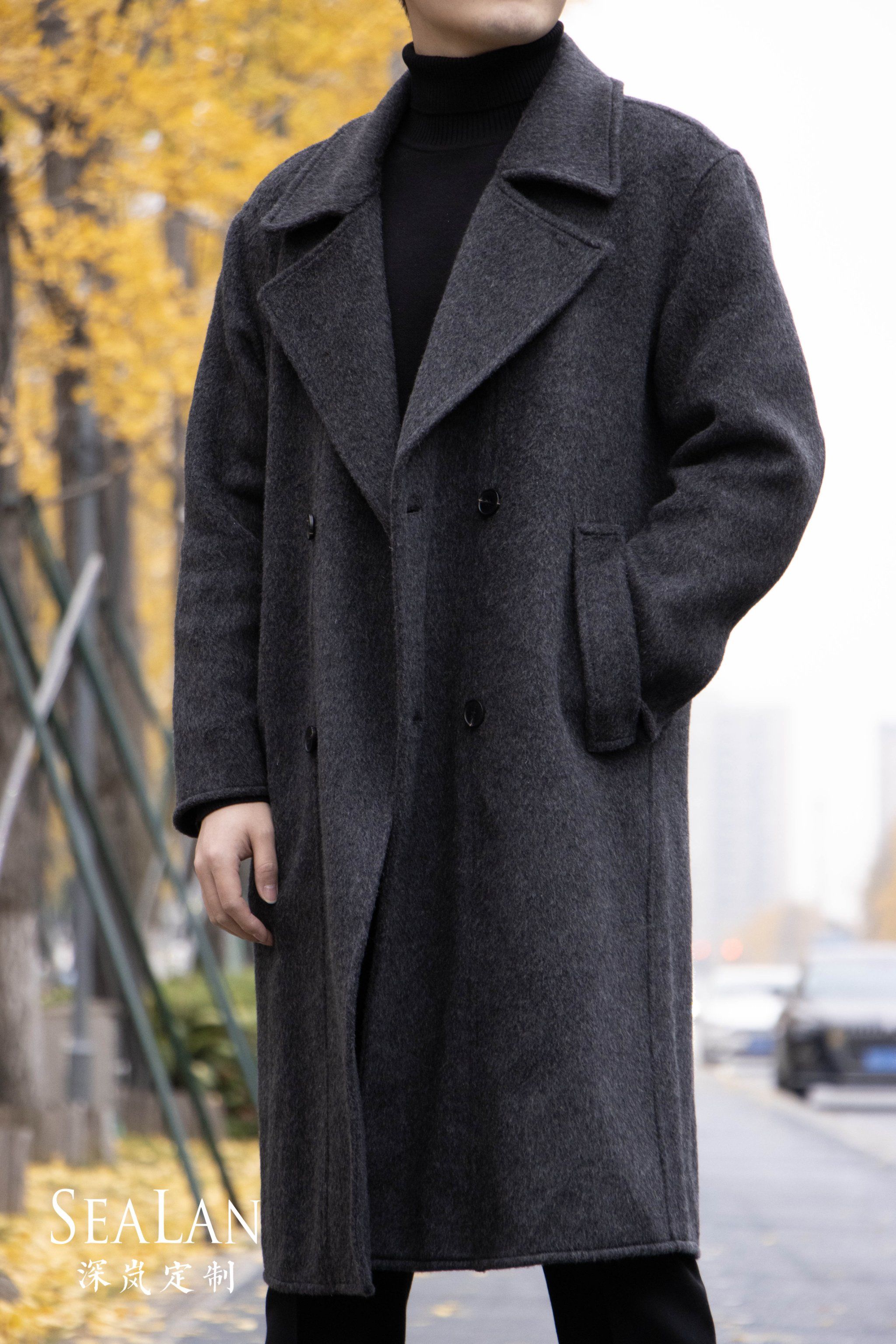 经典高级陨石灰双面羊绒大衣