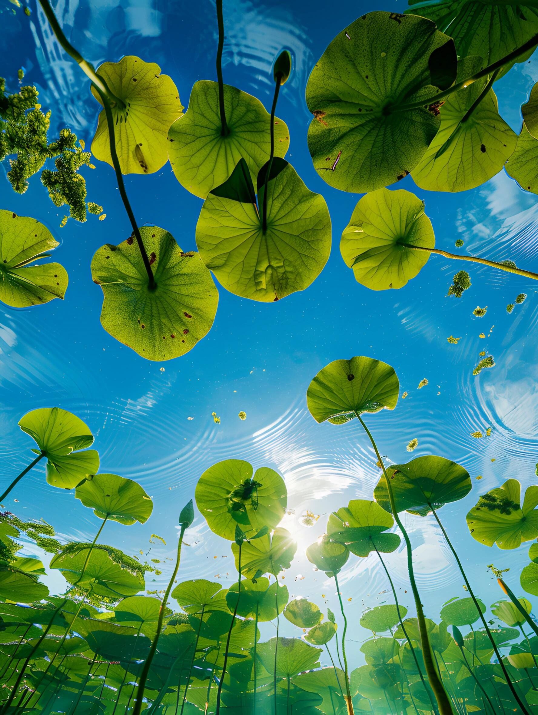 冲进户外过夏天 宁静的绿洲:水下莲花景