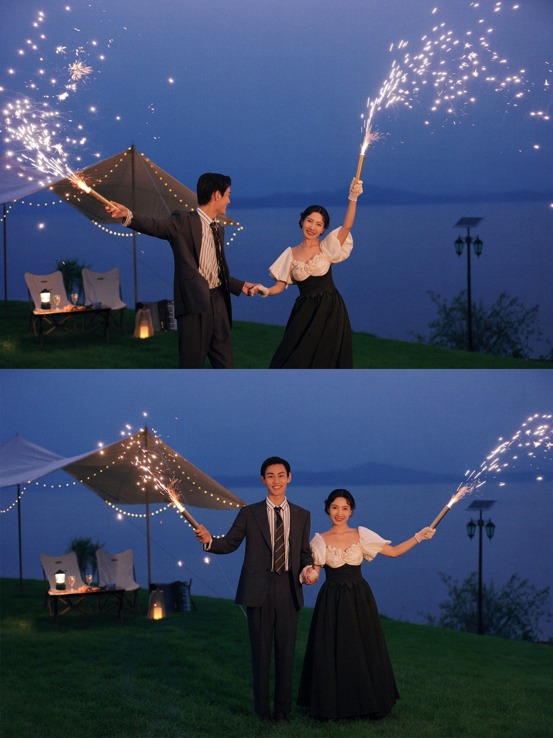 素人拍也超有氛围感🎆烟花夜景婚纱照