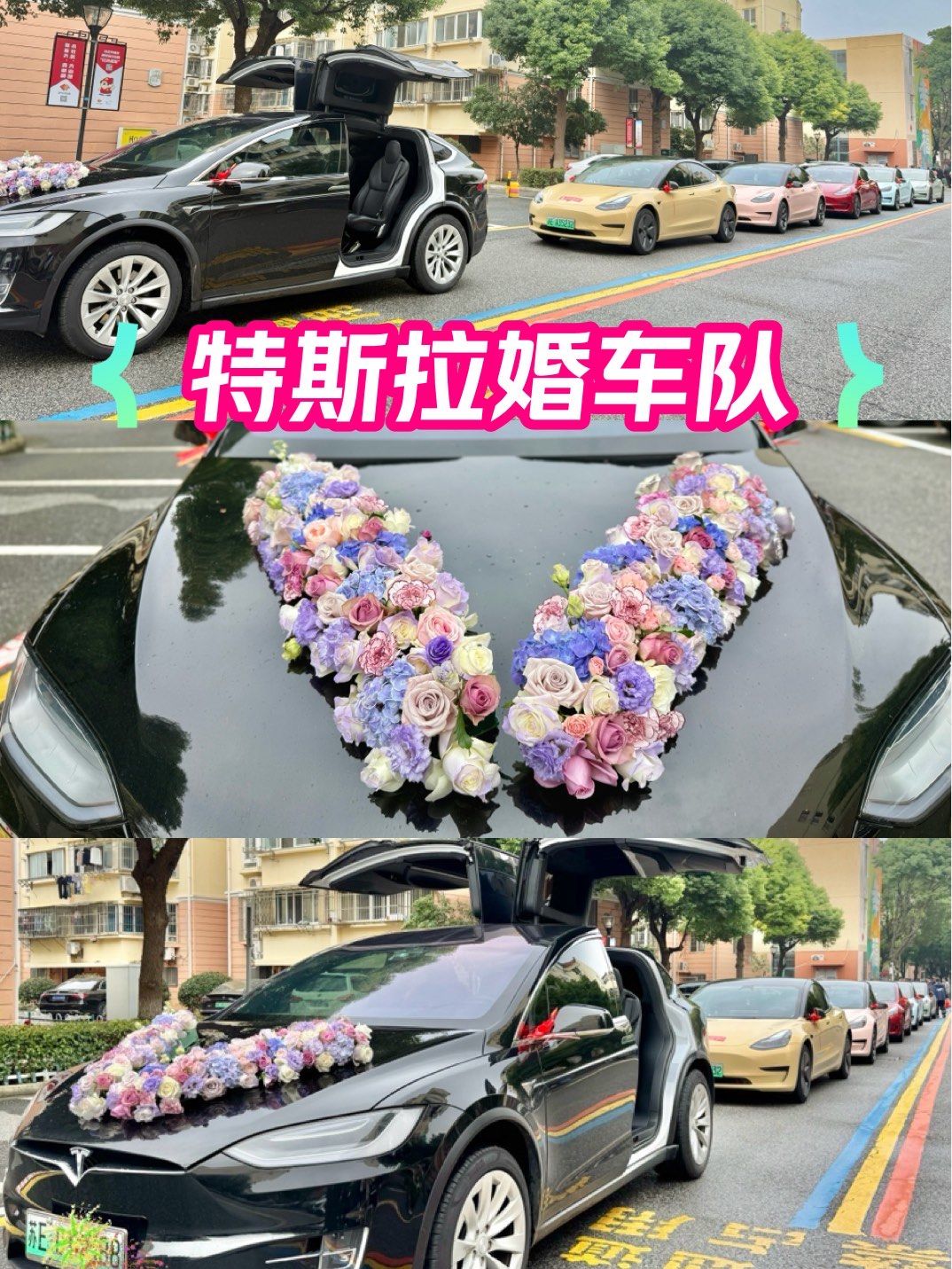 在路上看到了好好看的特斯拉婚车!