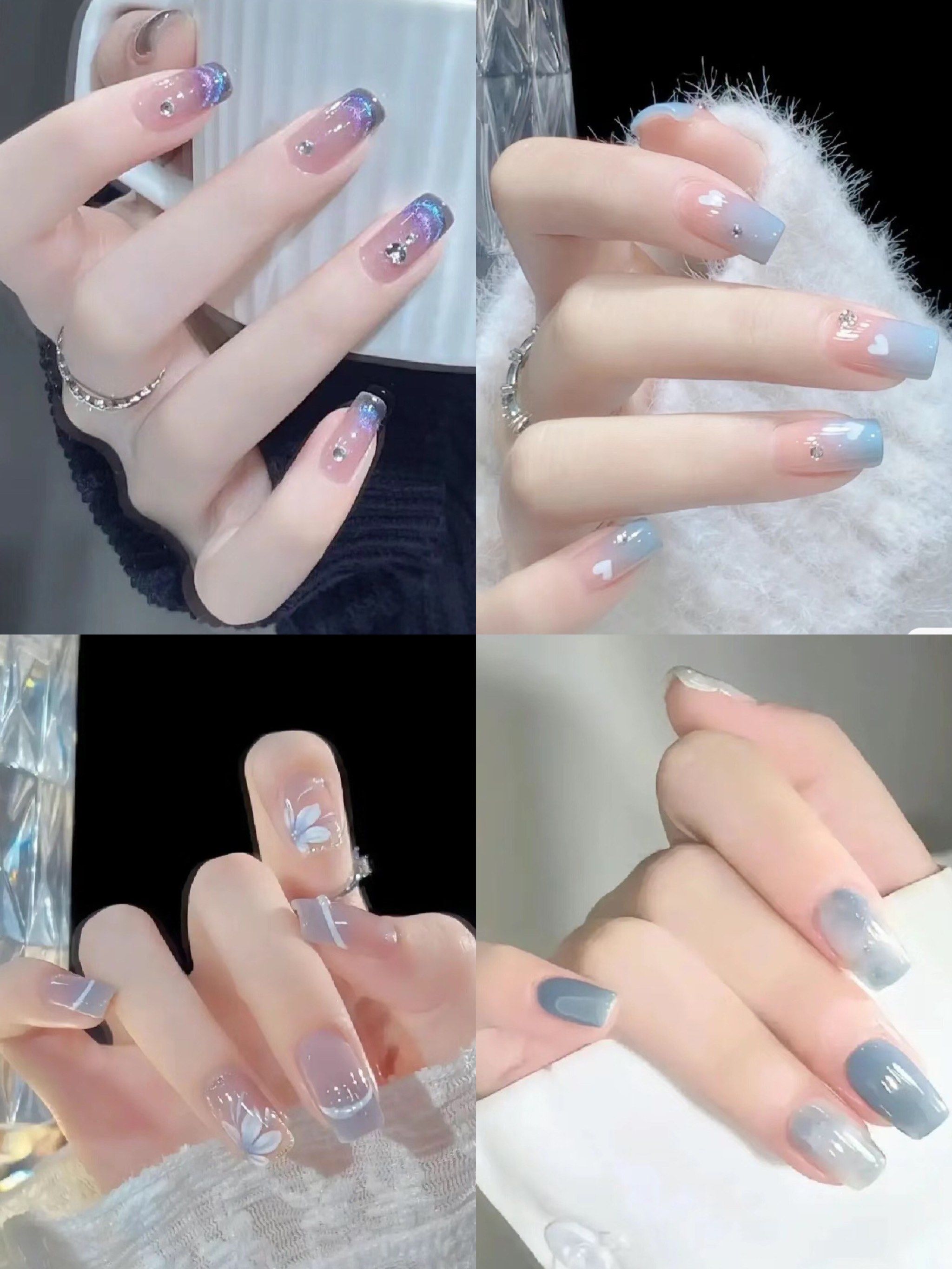 高级感雾霾蓝美甲