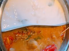 大虾冬阴功汤配椰奶鸡汤鸳鸯锅底-甘尼仕印度餐厅爵士酒吧(阳春巷店)