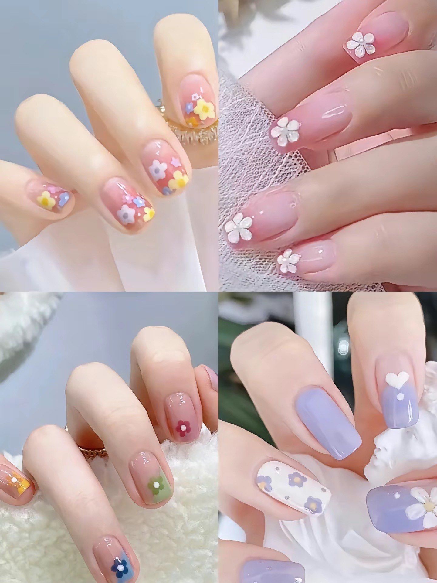 手绘小花花美甲款式